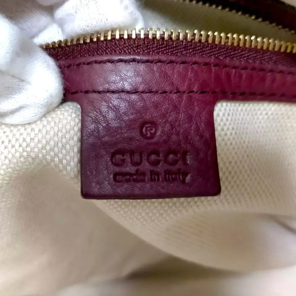 Auth Gucci Bordeaux Purple Leather SoHo Small GG Monogram Zip Working Tote